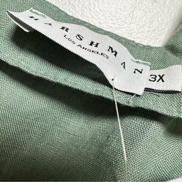 NWT Harshman Plus Size Bloom Dress Olive Green Long Sleeve Linen - Size 3XL - Picture 4 of 8